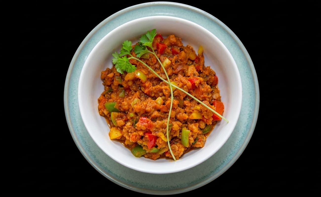 Vegan stir-fried spicy lentils